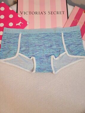 Retired VS PINK Logo Mesh Trimmed Cotton Low Rise Boyshort Panty Size Lg